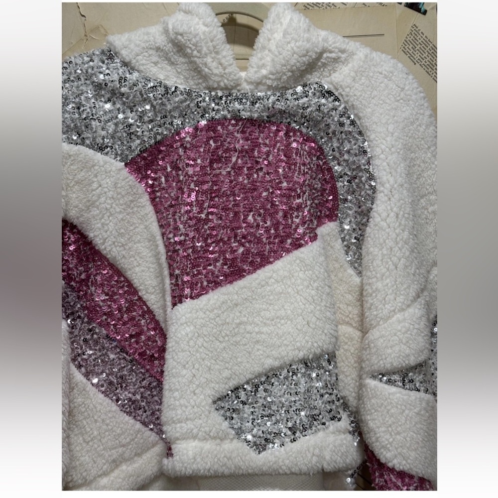 Free People Patchwork Sequin Sweatshirt Hooded Fu… - image 2